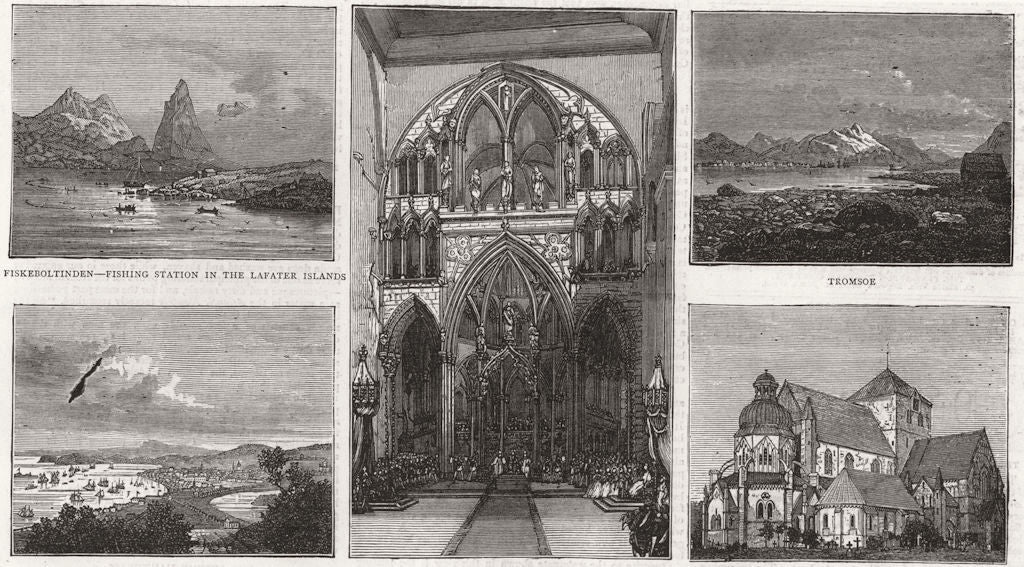 NORWAY. Fiskeboltinden, Lofoten; Trondheim; Tromso 1873 old antique print